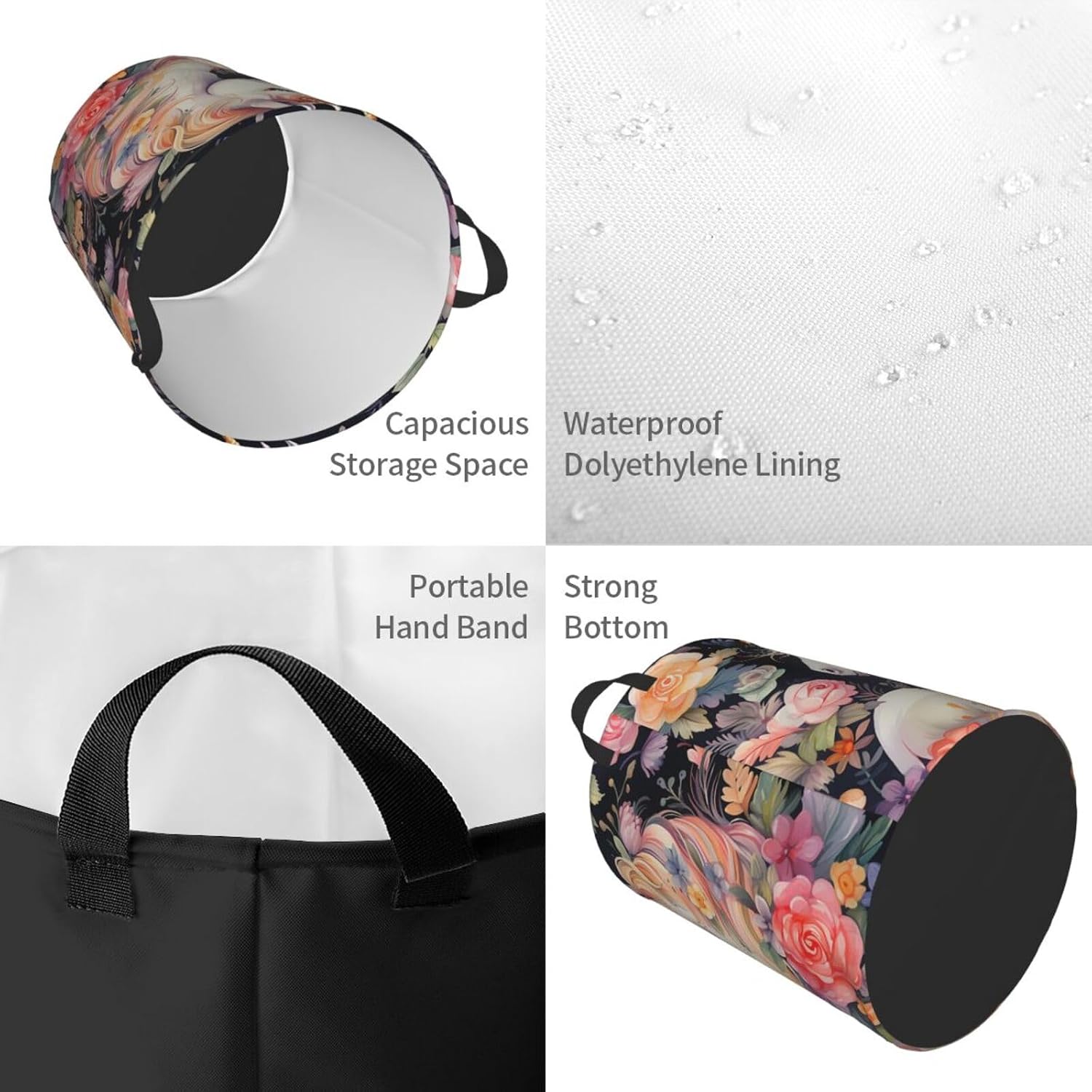 Flower And Unicorn Laundry Basket Foldable Waterproof Laundry Hamper Clothes Storage Bin With Handles Oxford Cloth Toy Organizer Basket For Bathroom Laundry Bedroom Small image 3