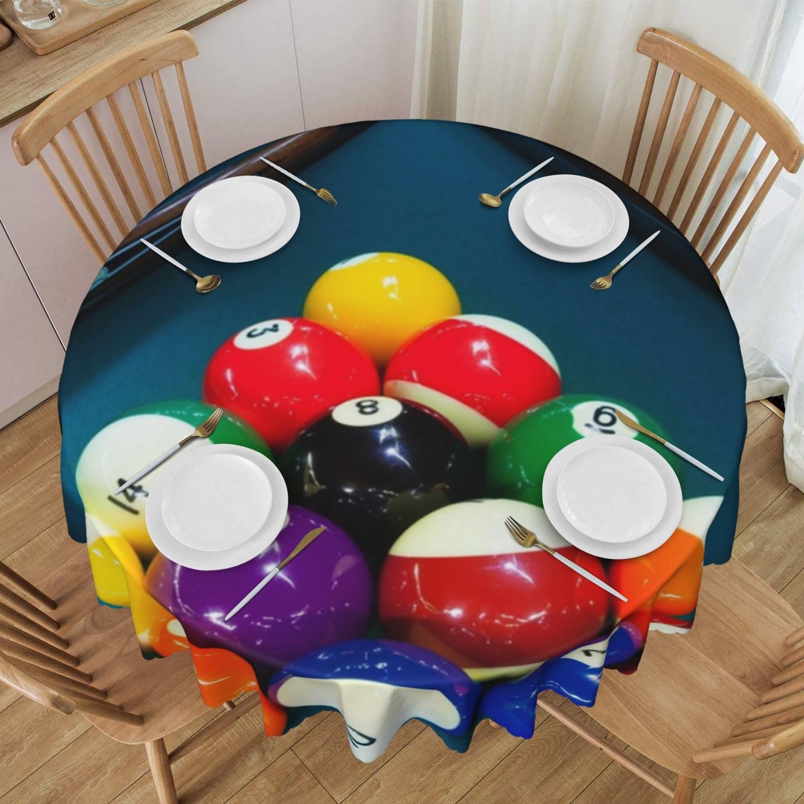 DCEHGEW 60 In Round Tablecloth with Lace, Billiard Printed Oilproof & Washable Fabric Picnic Table Cloth Table Covers