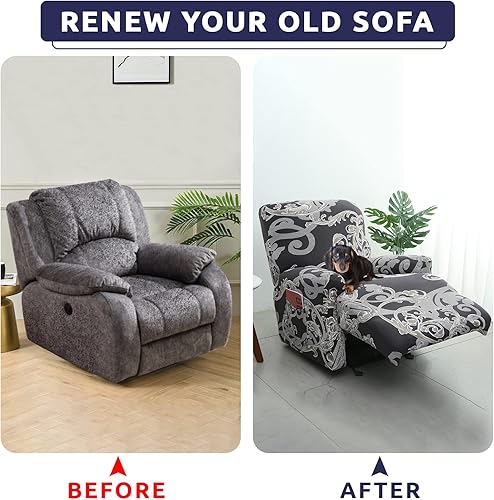 Miniatura 60 de Funda reclinable, elástica, suave, antideslizante, para silla reclinable, 4 piezas, protector de muebles para sillón reclinable con bolsillo