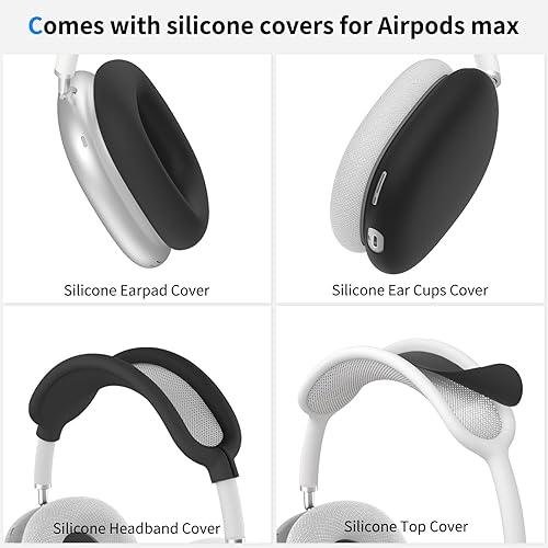 Miniatura 4 de Funda rígida para AirPods Max con modo de sueño, funda de transporte para auriculares con almohadillas de silicona para AirPods Conjunto negro y