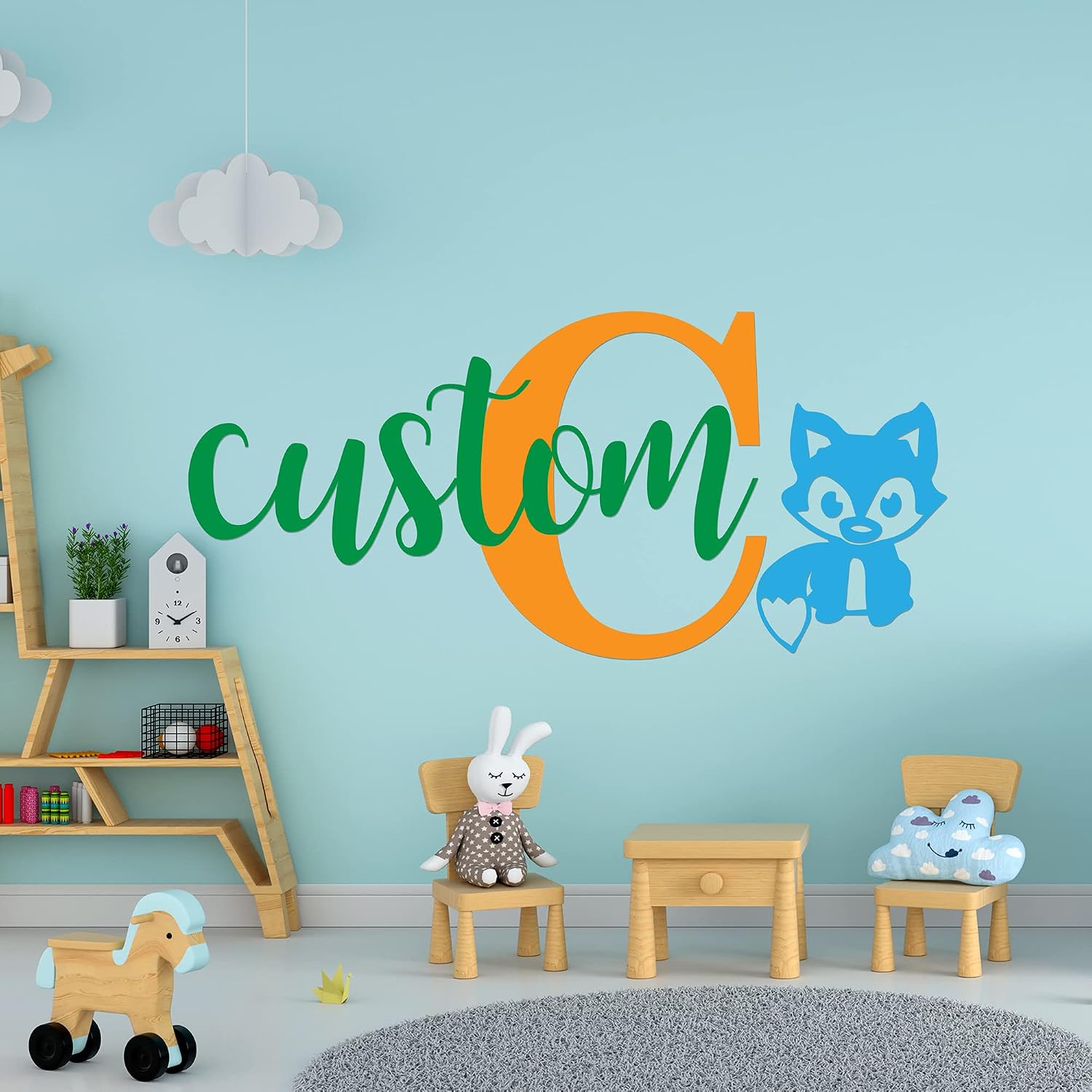 Foxi Nursery Wall Decal - Personalized Boys or Girls Name Art Sticker for Nursery Decor Vinyl - Peel and Stick, 12"Hx30"W