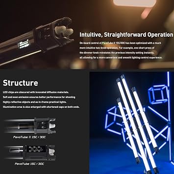 NANLITE PavoTube II RGBWW LED Light Tube, Color RGBWW LED Pixel Tube Photography Handheld LED Video Lighting Wand with AC Chargers, Mounts, and Case Battery Powered(PavoTube II 15C 4 Light Kit)