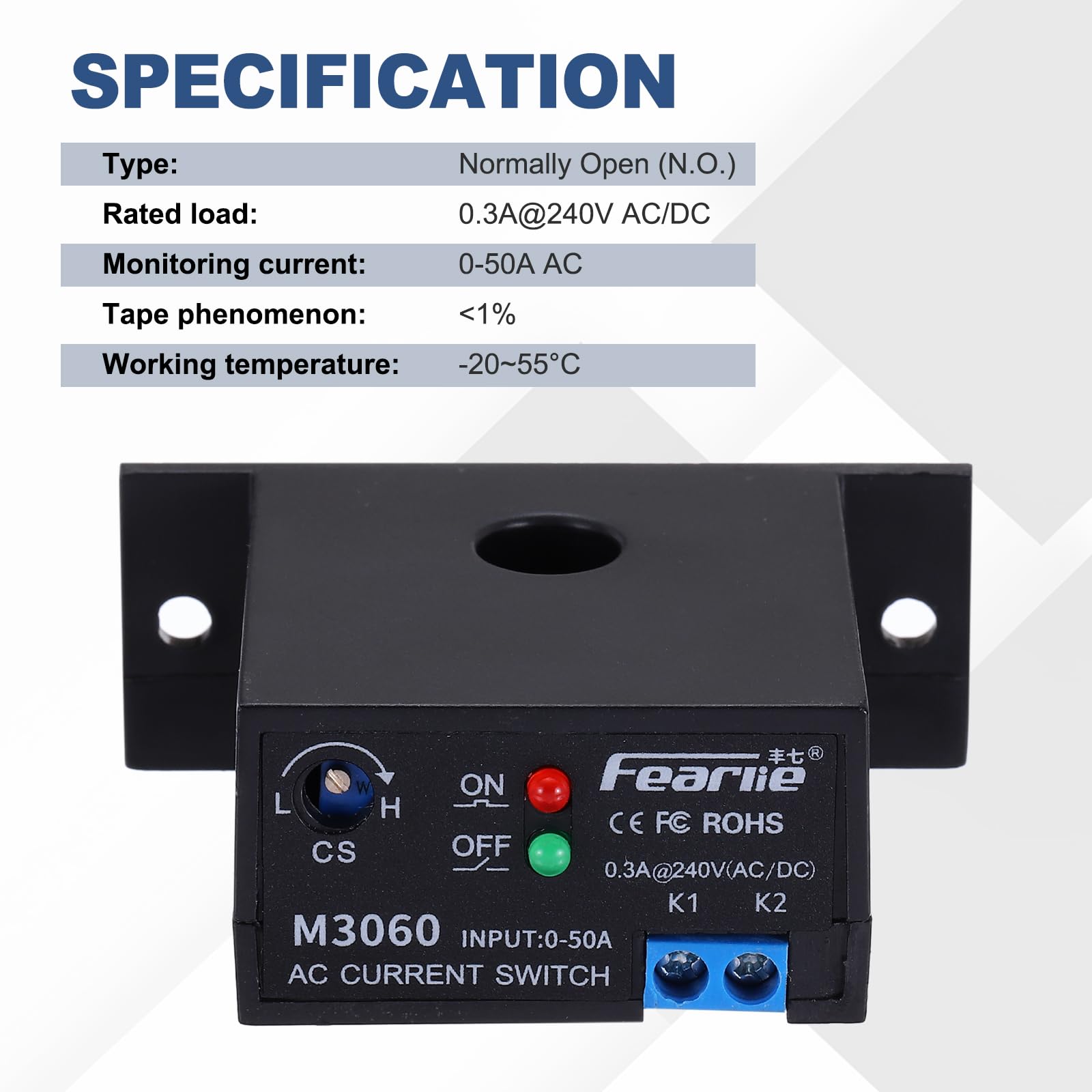 QUARKZMAN Miniature Courant Commutateur 0-50A Normalement Ouvert AC Courant Détection Commutateur Capteur Surveillance Relais, M3060