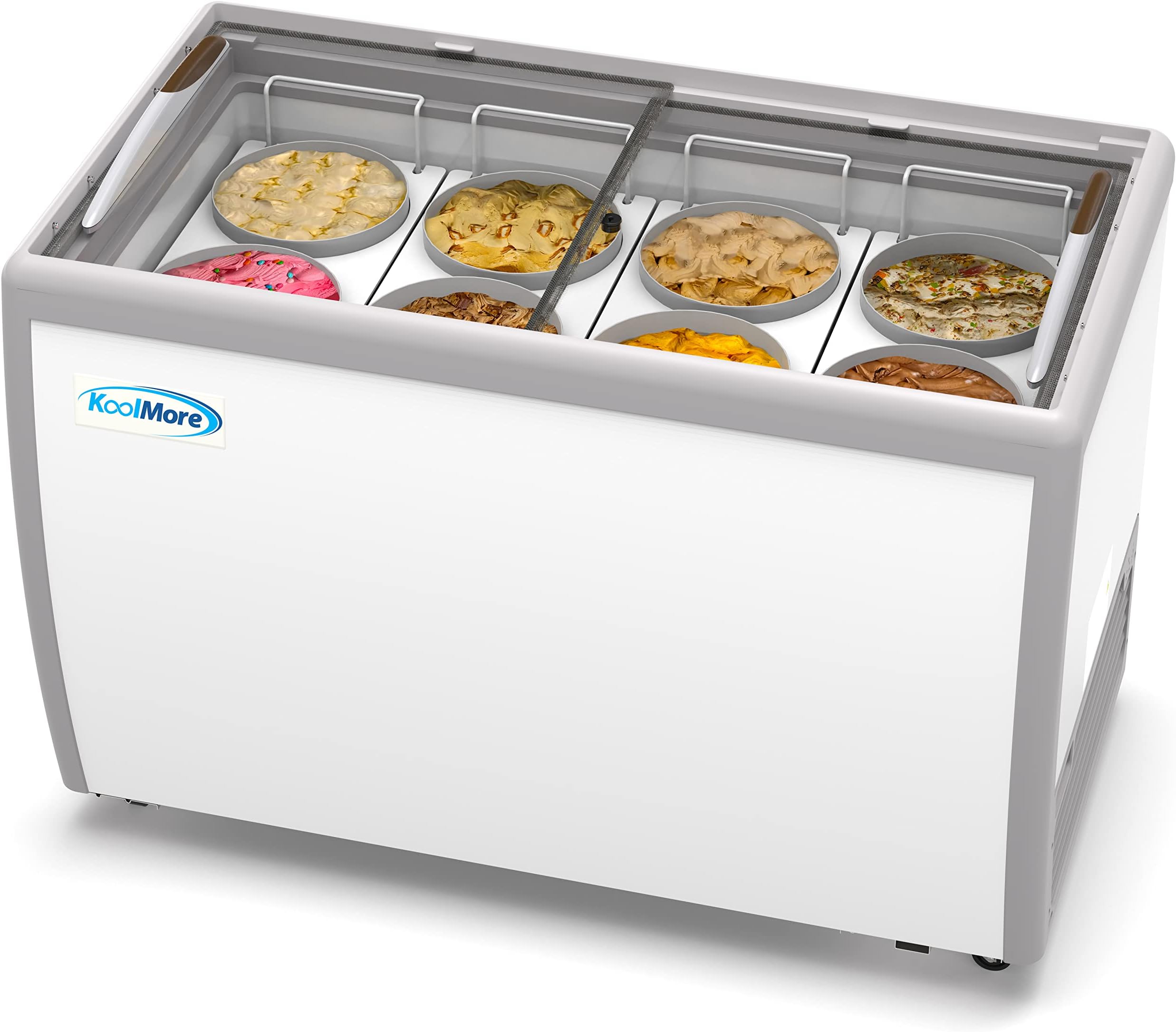 Koolmore 49 inch Commercial Ice Cream Dipping Cabinet Display Case, 8 Large Displayed Tubs, 6 Storing Tube, Sliding Glass Door, Rolling Wheels and Lockable Breaks [13 Cu. Ft.] (KM-ICD-49SD) White