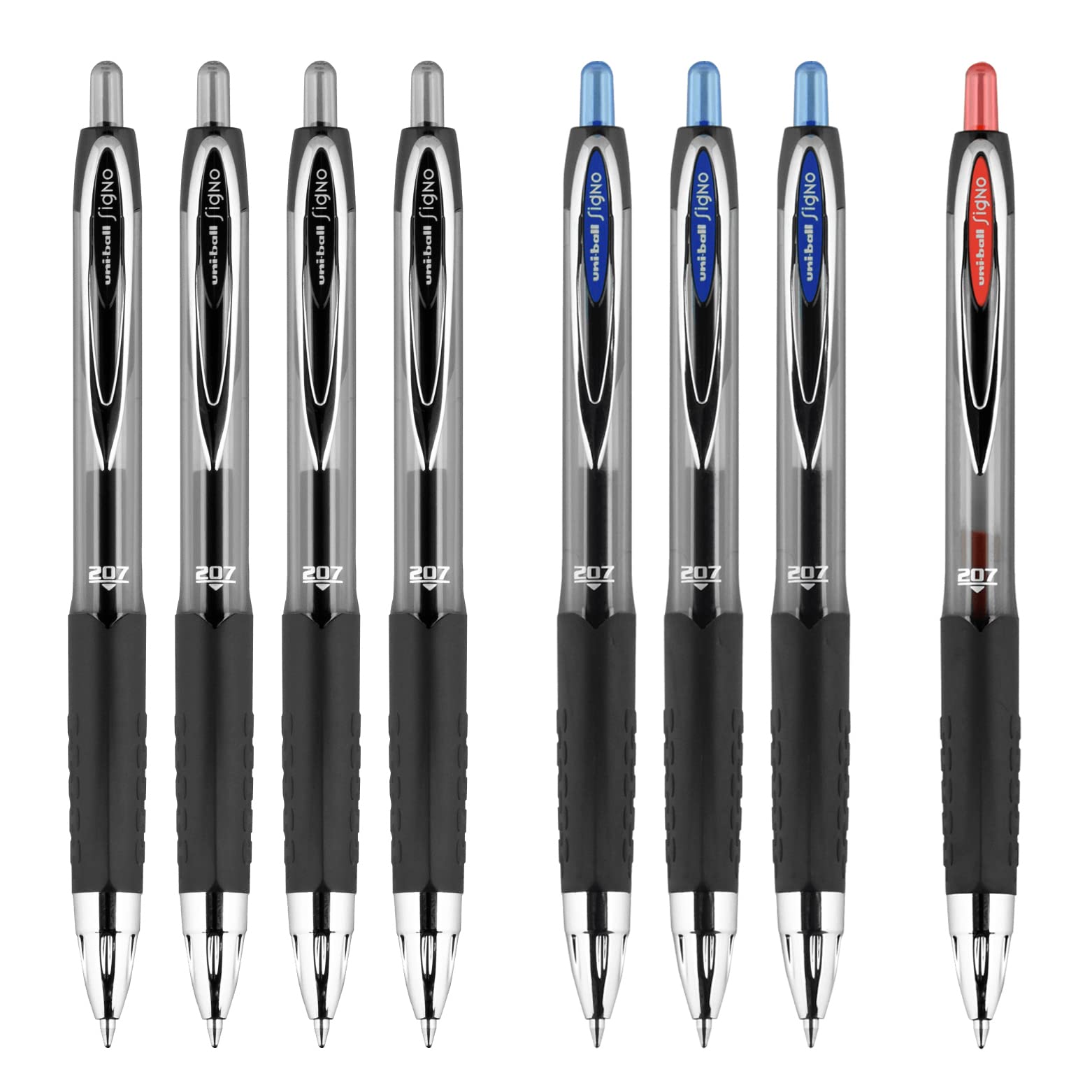 Ascendesk Signo 207 Retractable Gel Pens, Medium 0.7mm, Includes 4 Black, 3 Blue, 1 Red