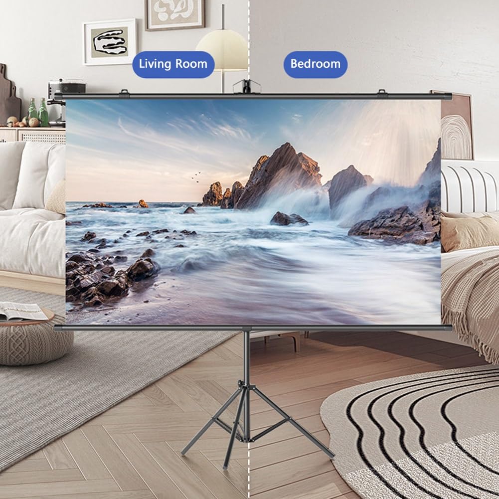 60 72 84 100 Pollici Telo di Proiezione All'aperto per Interni con Treppiede, Schermo Cinematografico Portatile 4K HD per Casa Ufficio Scuola(100"(4:3))