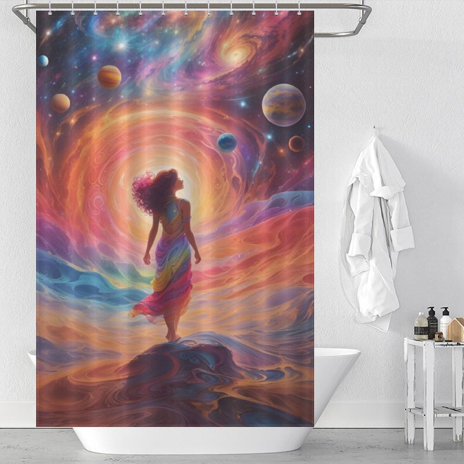 Rideau de douche ciel étoilé en polyester imperméable pour baignoire 122x183cm