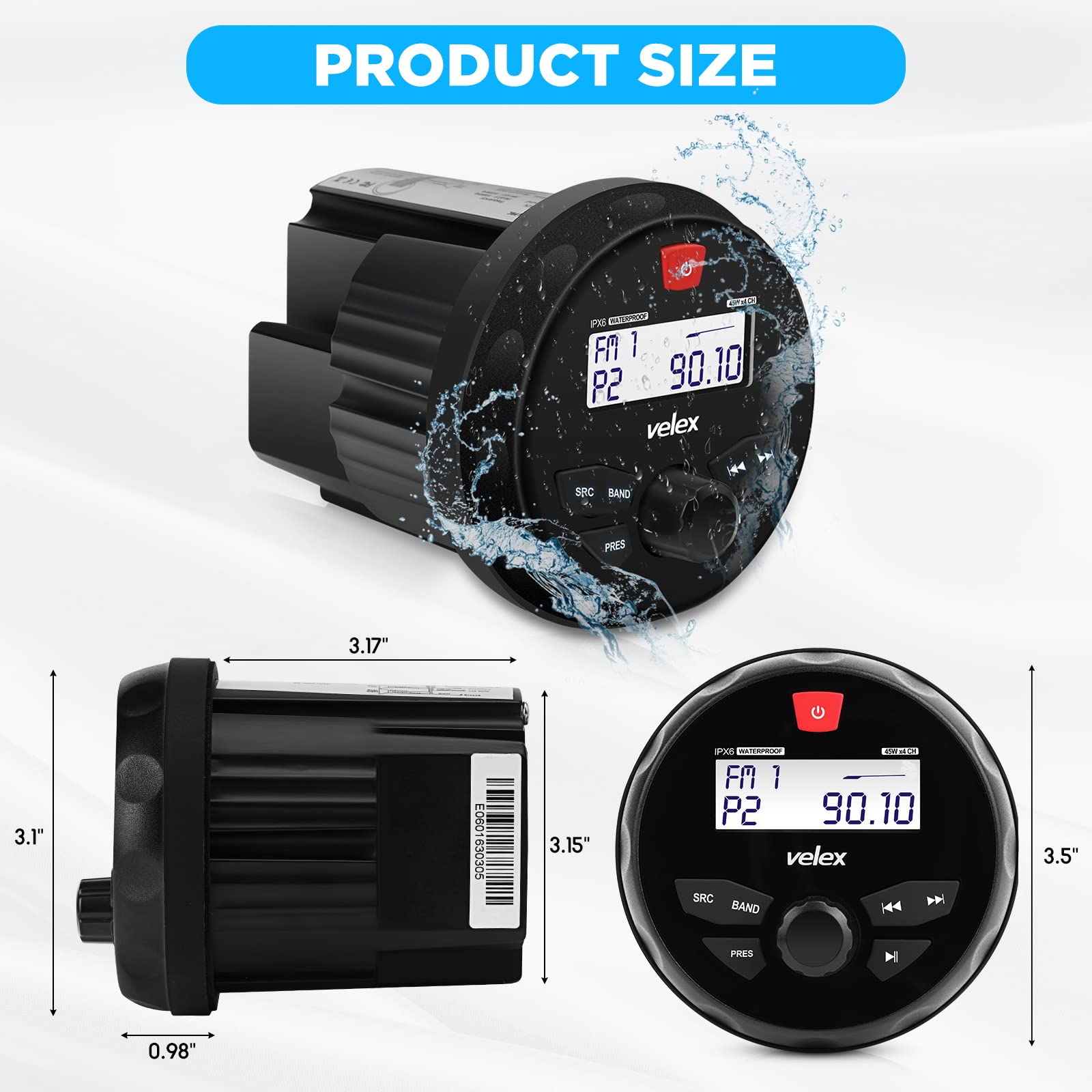 Image secondaire de velex Récepteur stéréo étanche Bluetooth Marine Composants de Haut-Parleur avec Lecteur MP3 sur Radio Dab+/AM/FM et USB pour Str