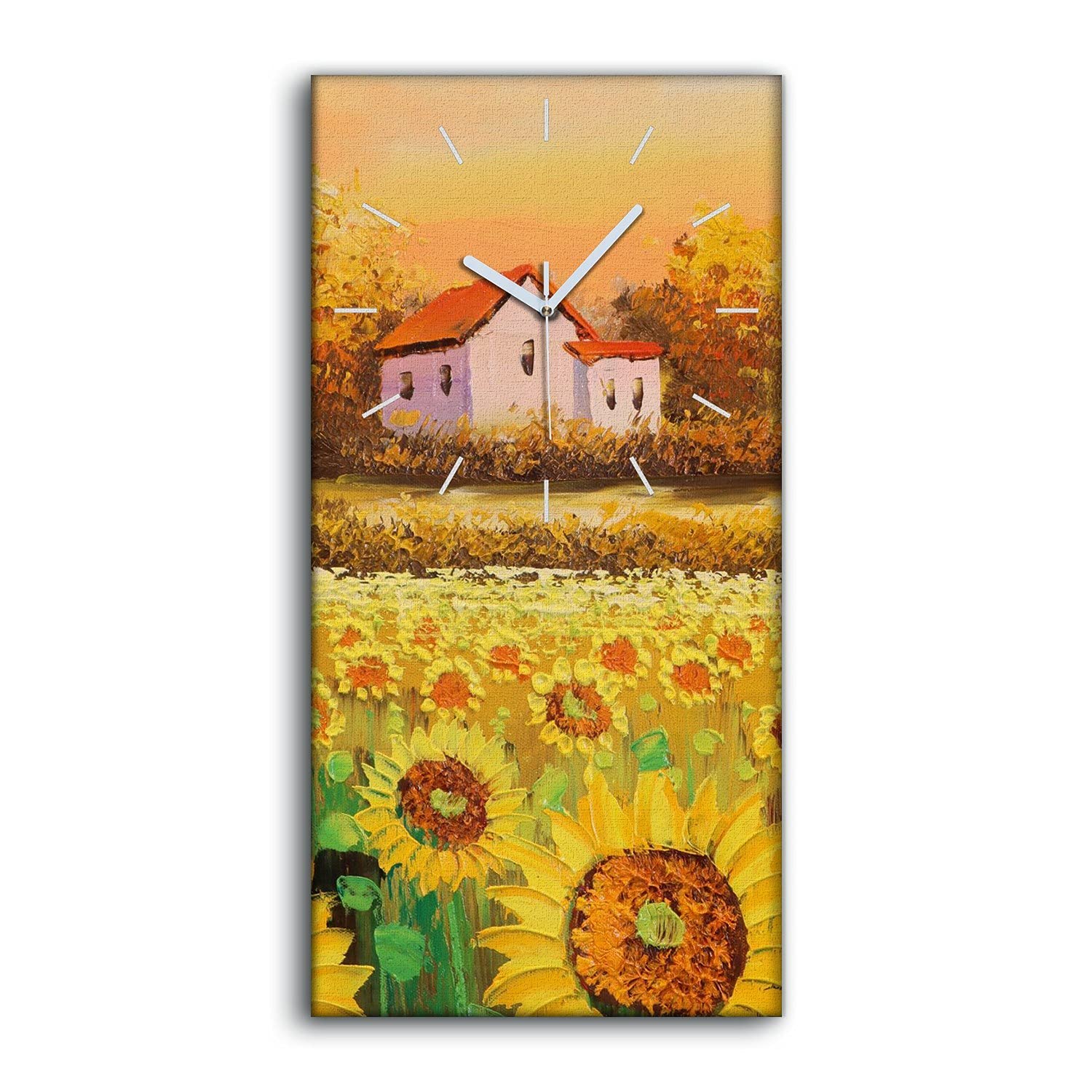 Horloge sur toile salon décoration moderne paysage fleurs de soleil lumineuse