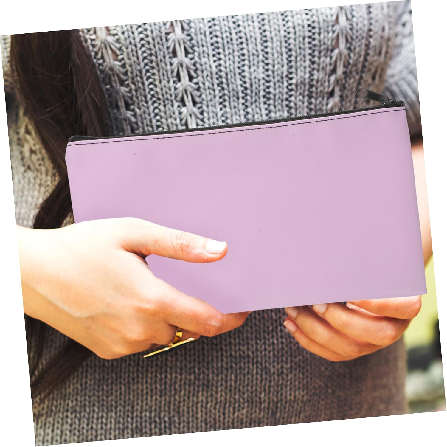 2Pcs PU Leather Money Bags with Zipper Cash Pouch Organizer for Bank Deposit Receipt and Document Storage Lightweight Ticket Holders for Office and Travel Light Purple