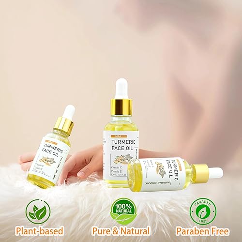 Miniatura 3 de MR.A Paquete de 3 aceites de cúrcuma para cara y cuerpo, aceite esencial de cúrcuma natural 100% puro con vitamina C, ideal para limpiar la piel,