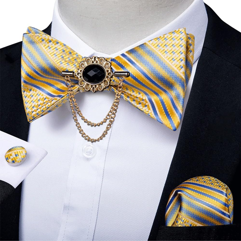 JFDBGU Paisley Bow Tie Silk Woven Wedding Party Necktie Brooch Pin Hanky Set Tuxedo Bow Tie