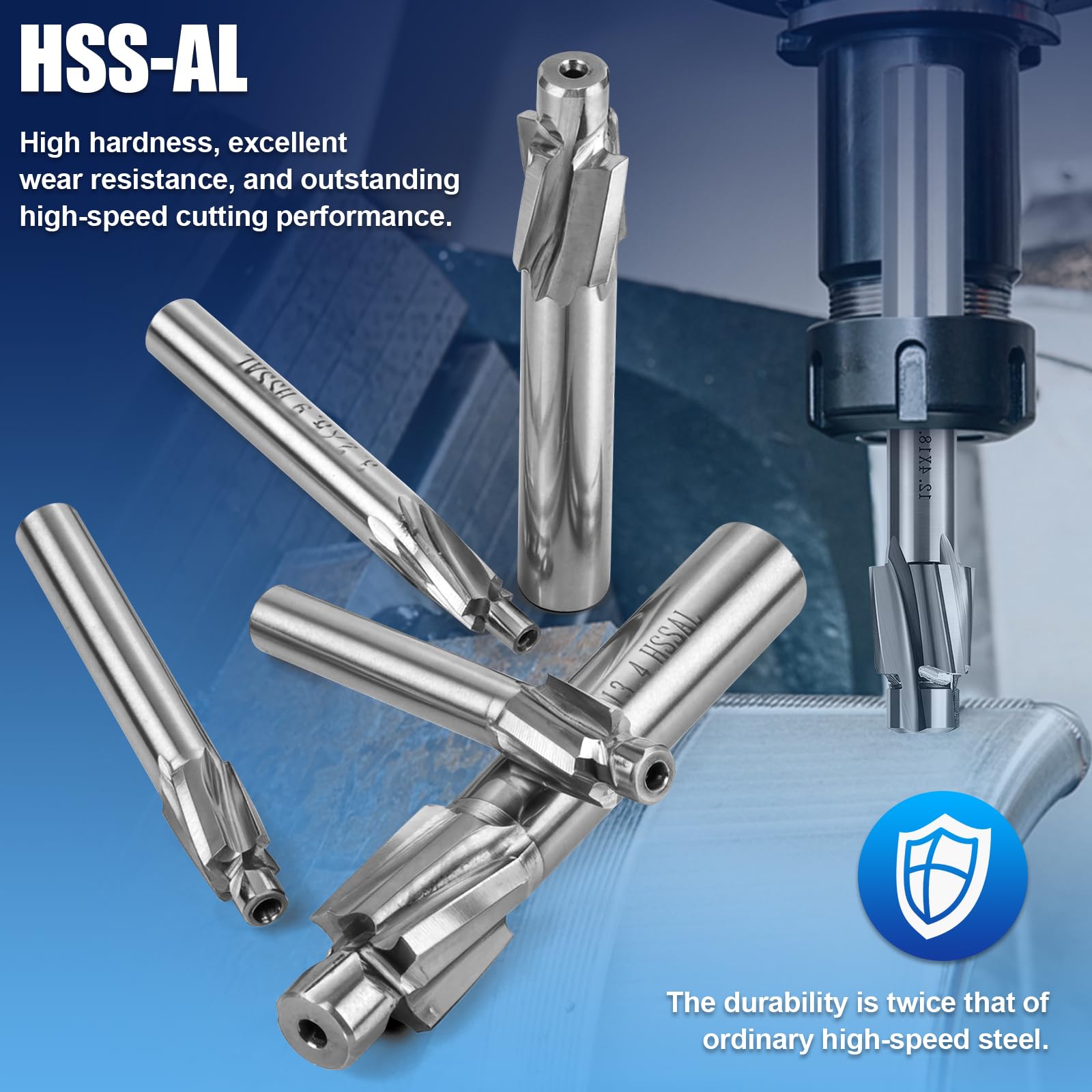 7-teiliges HSS Zapfensenker-Set M3-M12, 4 Zähne Schaftfräser Flachsenker Senker, für Metall, Stahl, Aluminium, Edelstahl, Holz, Kunststoff, Kupfer, CNC Fräser
