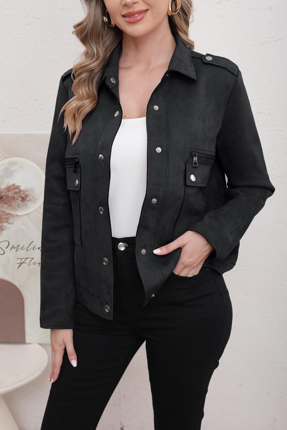 utcoco Womens Cropped Suede Leather Jacket Fashion Motorcycle Bomber Jackets Fall Winter Coats for Women 2025 - Image 2