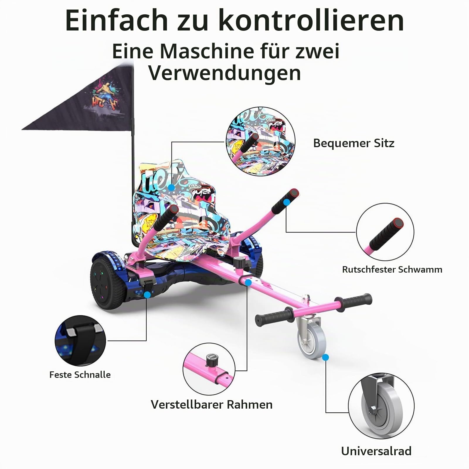 Hoverboards Go Kart, Hoverboards mit Sitzaufsatz Hoverkart,- Verstellbarer Hoverkart-Sitz für elektrische selbstbalancierende Scooter - Passend für alle Hoverboard-Größen - 6,5", 8" und 10"