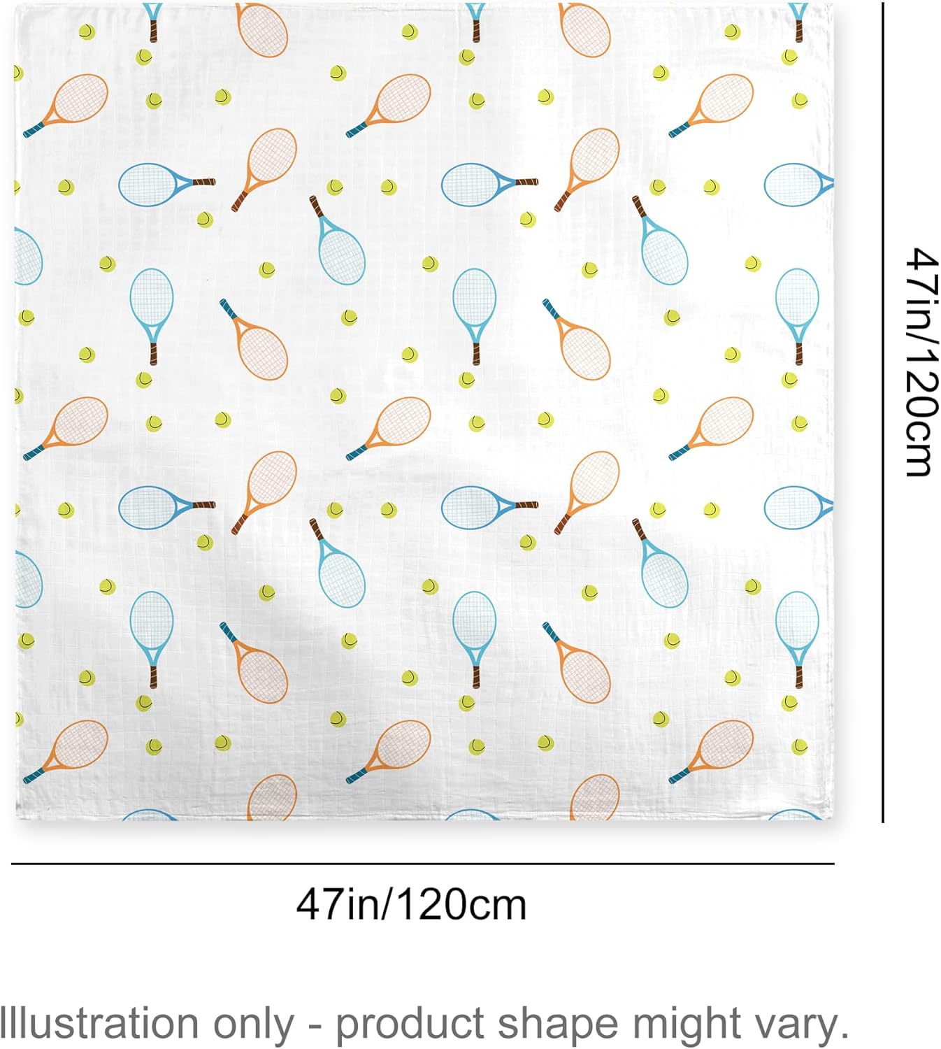 70% Rayon Made from Bamboo 30% Cotton Muslin Swaddle Blanket, 47 x 47 Inches, Tennis Print Baby Receiving Blanket, Soft and Breathable, Unisex, 2 Pack - Image 6