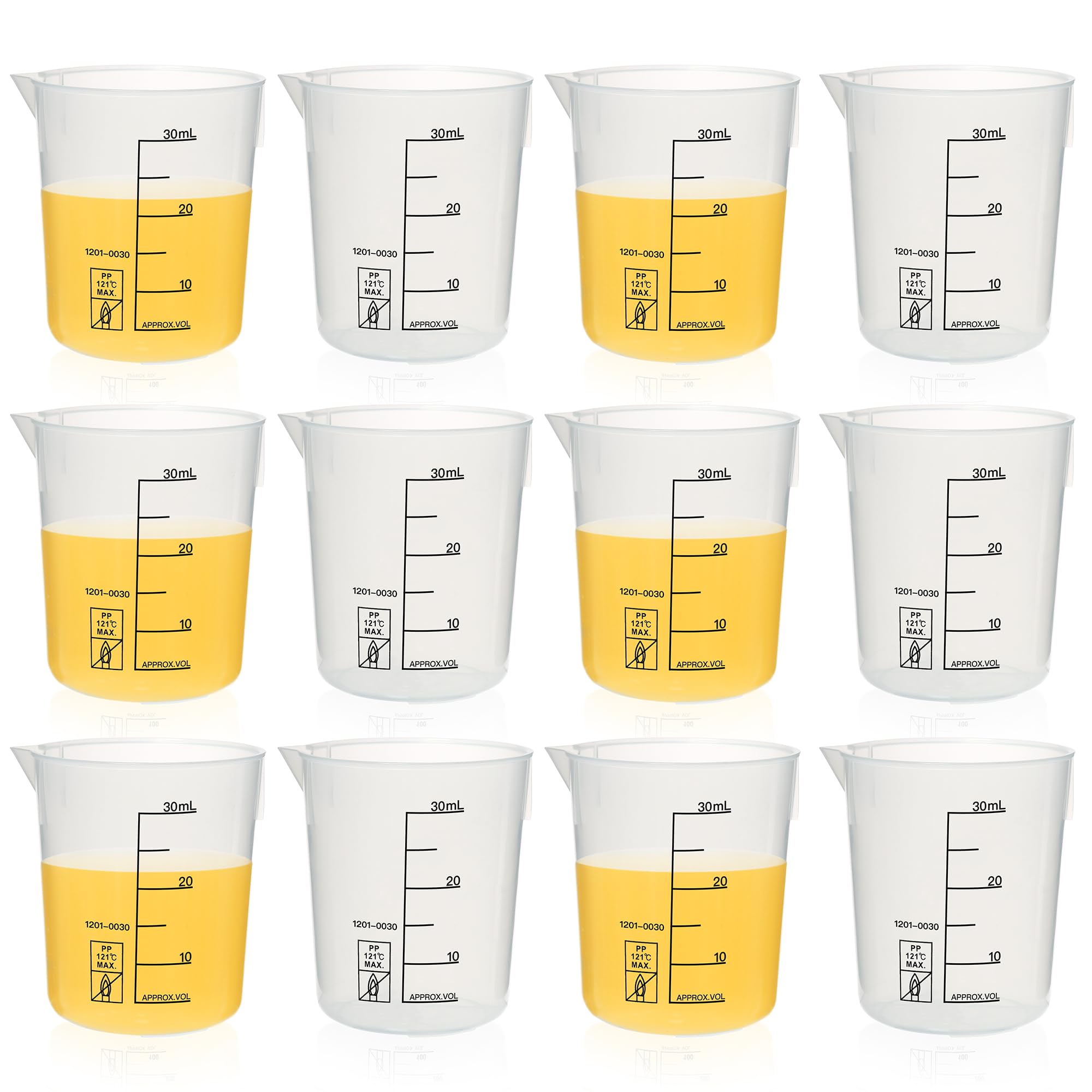 Bécher gradué plastique 30ml ULAB lot de 12 récipients mesure graduations noires