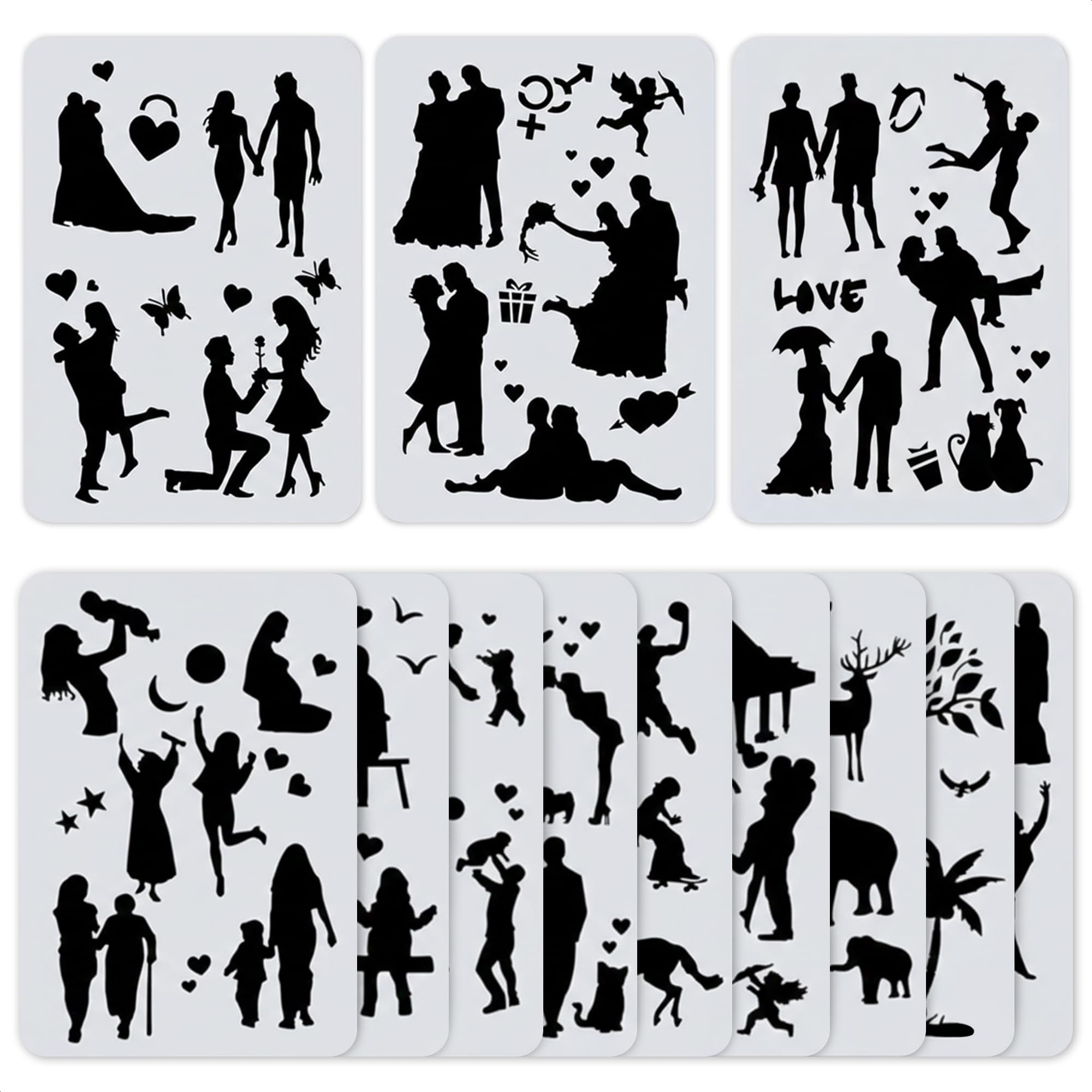12Pcs Drawing Stencils for Painting on Wood - Large Stencils for Painting on Wood,Canvas, Scrapbook Supplies Wall Art | Drawing Templates Animal Canvas