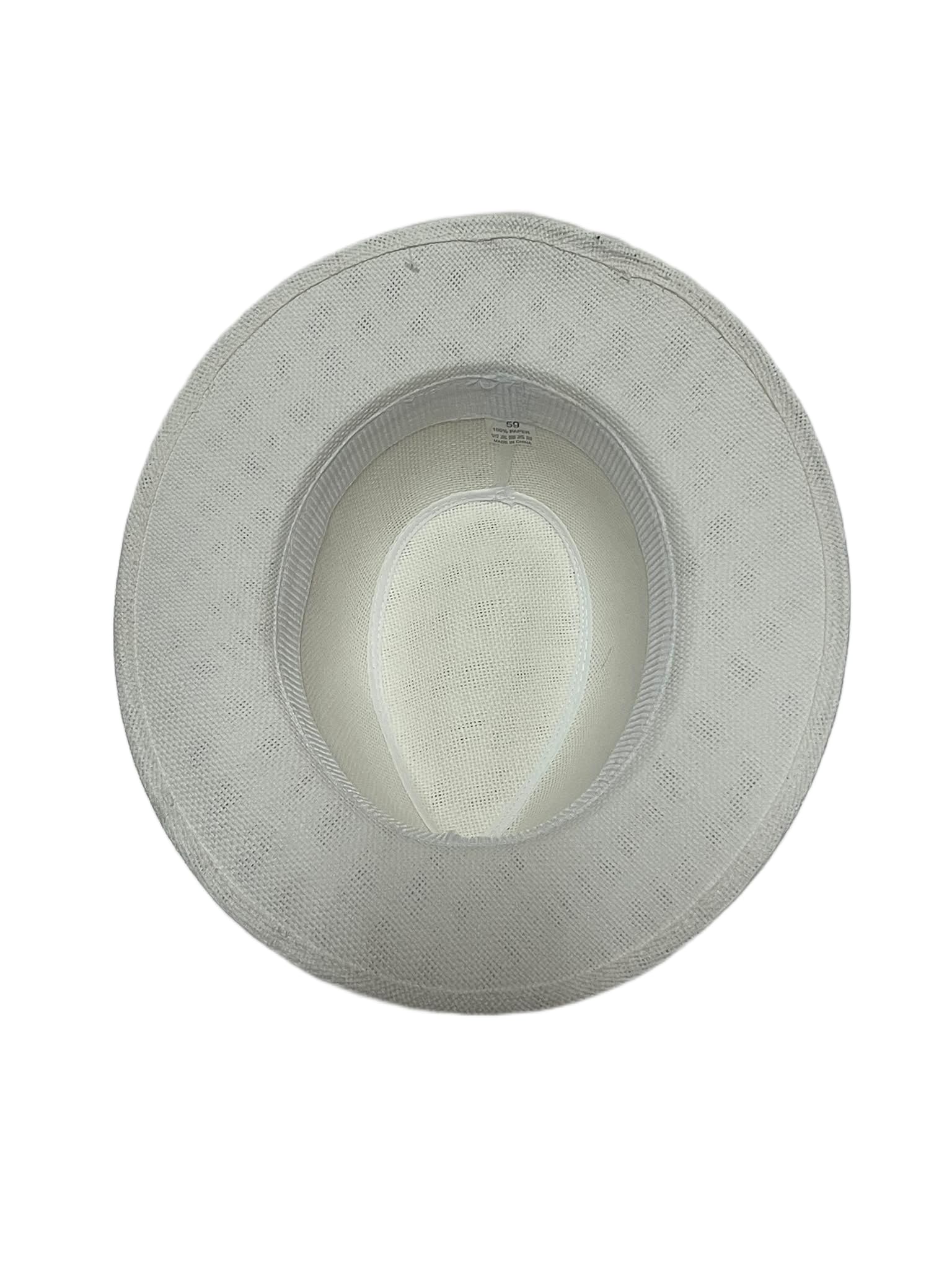 Cappello Panama a Tesa Larga Estivo Unisex in Paglia Leggera con Nastro Bianco, Cappello da Sole Traspirante Regolabile - Bianco V028