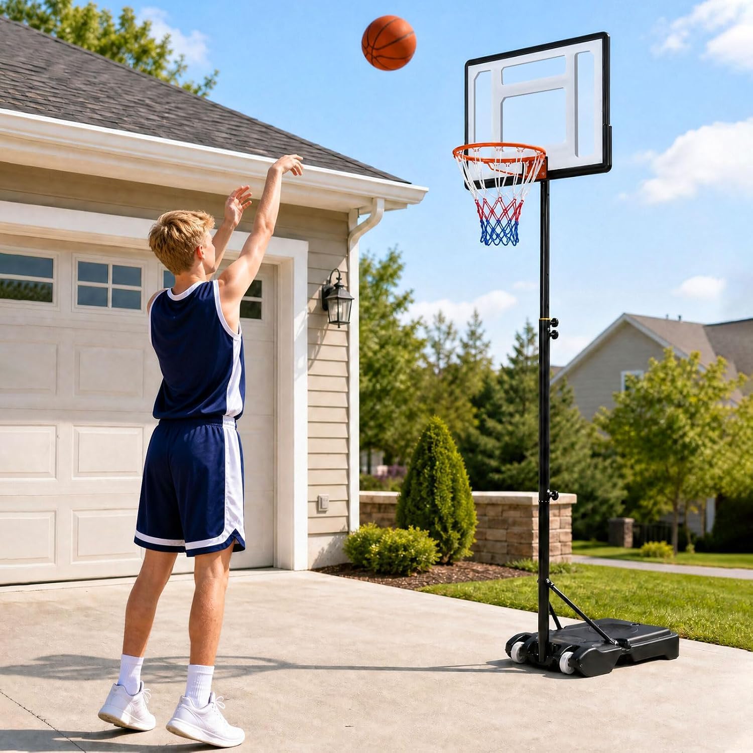 Canestro da basket portatile da 3 m e supporto con ruote, sistema professionale di porta da basket con retro infrangibile, supporto per interni ed esterni, per bambini e adulti