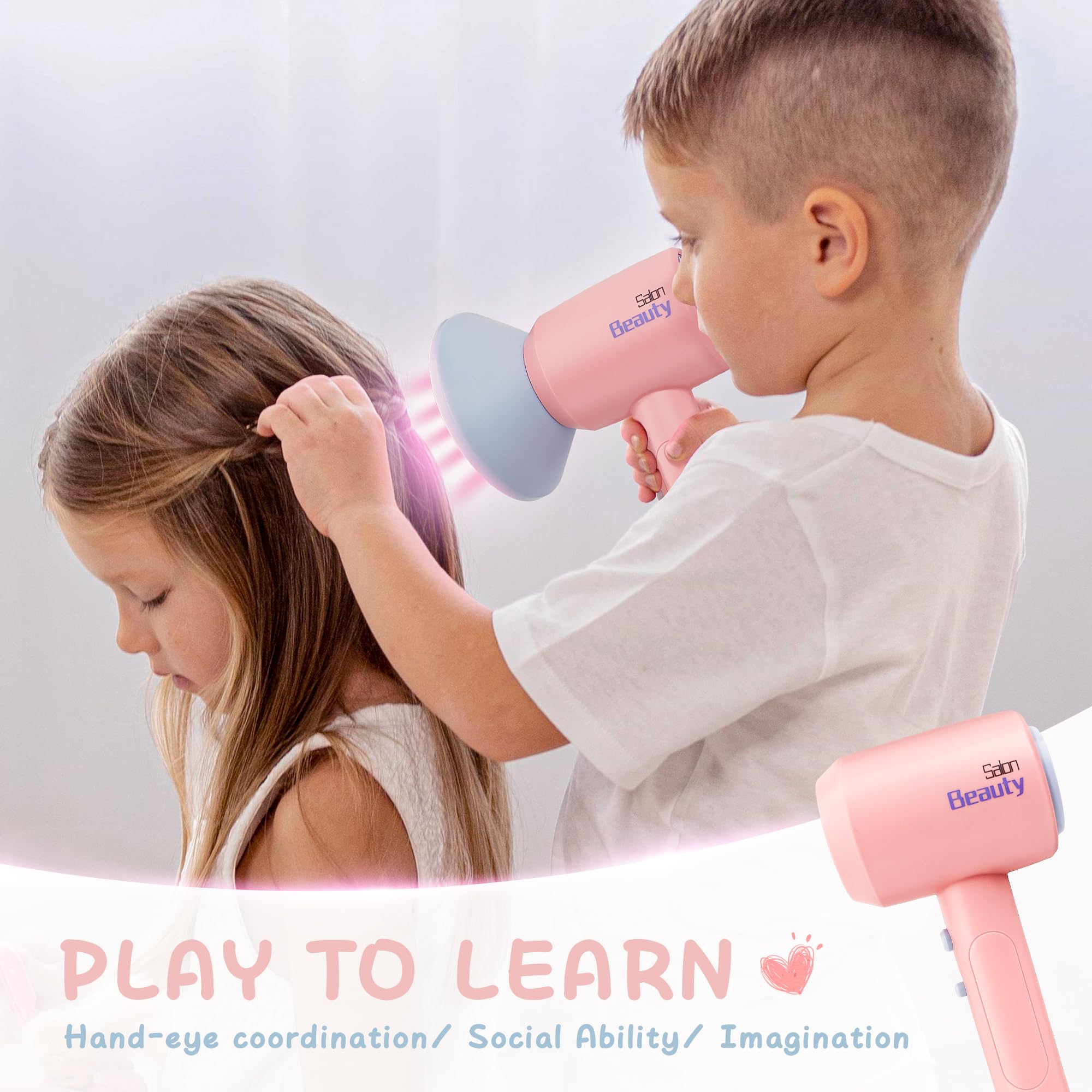 SMILESSKIDDO Hair Salon Toys for Girls - Pretend Play Hair Styling Toy Set with Realistic Blow Dryer, Hair Straightener, Kids Beauty Play Set Including Curling Iron, Brushes & Storage Case