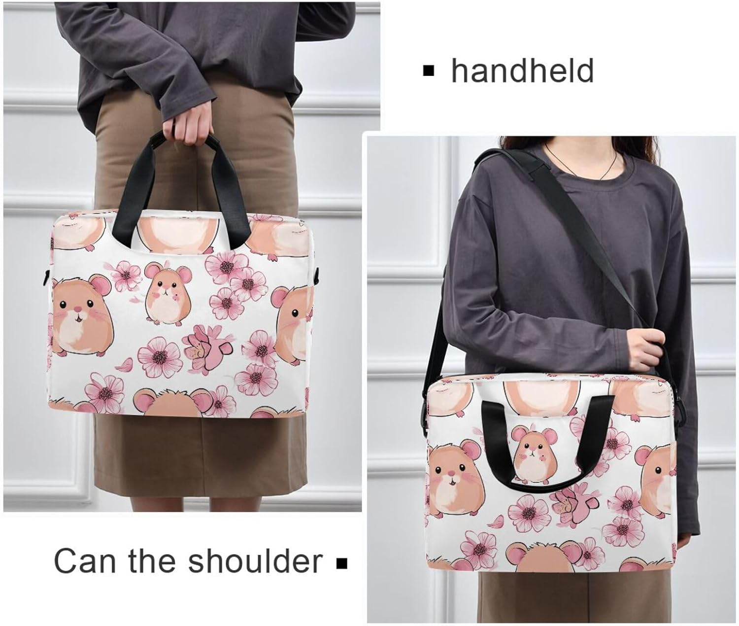 Case for Laptop Portable Crossbody Messenger with Handle and Shoulder Strap 15.6 inch Computer Case kawaii-style Guinea Pig Mouse White