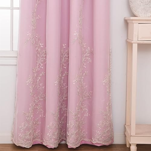 Miniatura 3 de GYROHOME Cortinas de doble capa con gasa transparente bordada, mezcla y combina cortinas de oscurecimiento de la habitación, con ojales en la parte