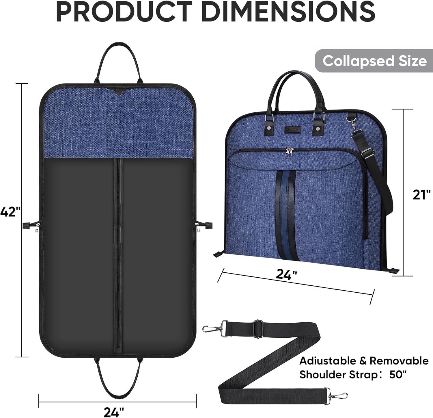 BALEINE Travel Garment Bag, Travel Suit Bag for Men, 42'' Waterproof Carry on Garment Bag for Hanging Clothes, Garment Duffel Bag for Travel Business (Blue) - Image 4