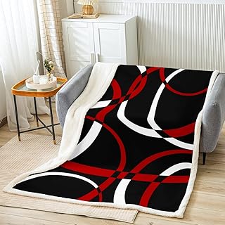 White Black Red Swirls Blanket for Boys Girls Kids Super Soft Warm Retro Circle Stripes Sherpa Fleece Blanket Modern Abstract Throw Blankets Modern Simple Bed Blanket Gifts for Teens(Queen 90