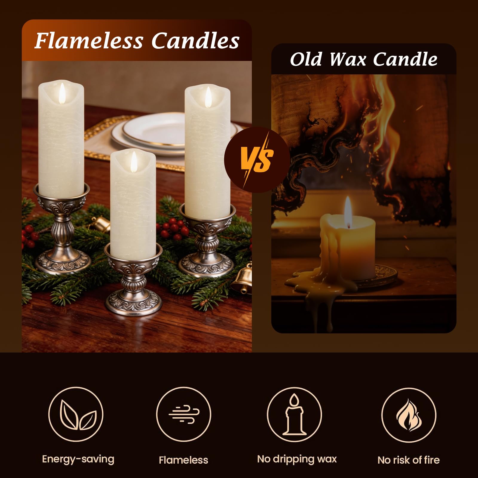 Bougies LED [5 pièces] Bougie Decorative, Sans flamme, En Véritable Cire, Télécommande, Bougies d'extérieur, Flamme vacillante, Décoration D'ambiance Intérieure Noël - 2#Ivoire Blanc