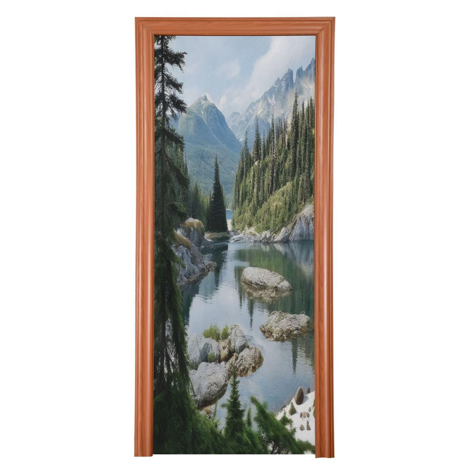 FLildon Natural Landscape Forest River Door Cover Decoration, Party Accessory Porch Decor for Festive Ornament Room Door Covers 35 x 79 Inch