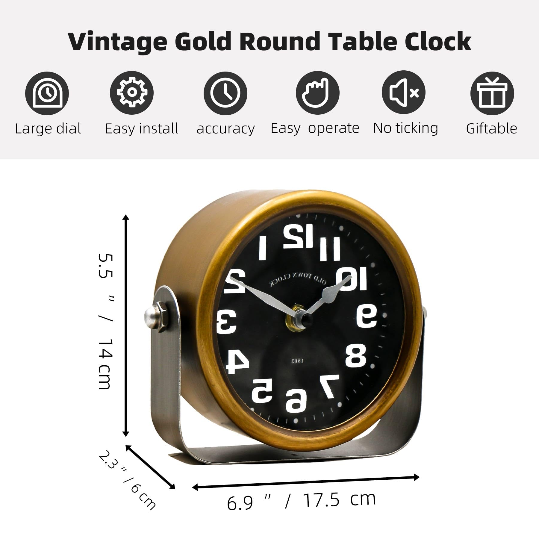 YOUKI Vintage Steampunk Desk Shelf Clocks,Mantle Clock,Decorative Battery Operated Table Top Clock,Quiet Non-Ticking,Small Clocks for Living Room,Bedroom,Office