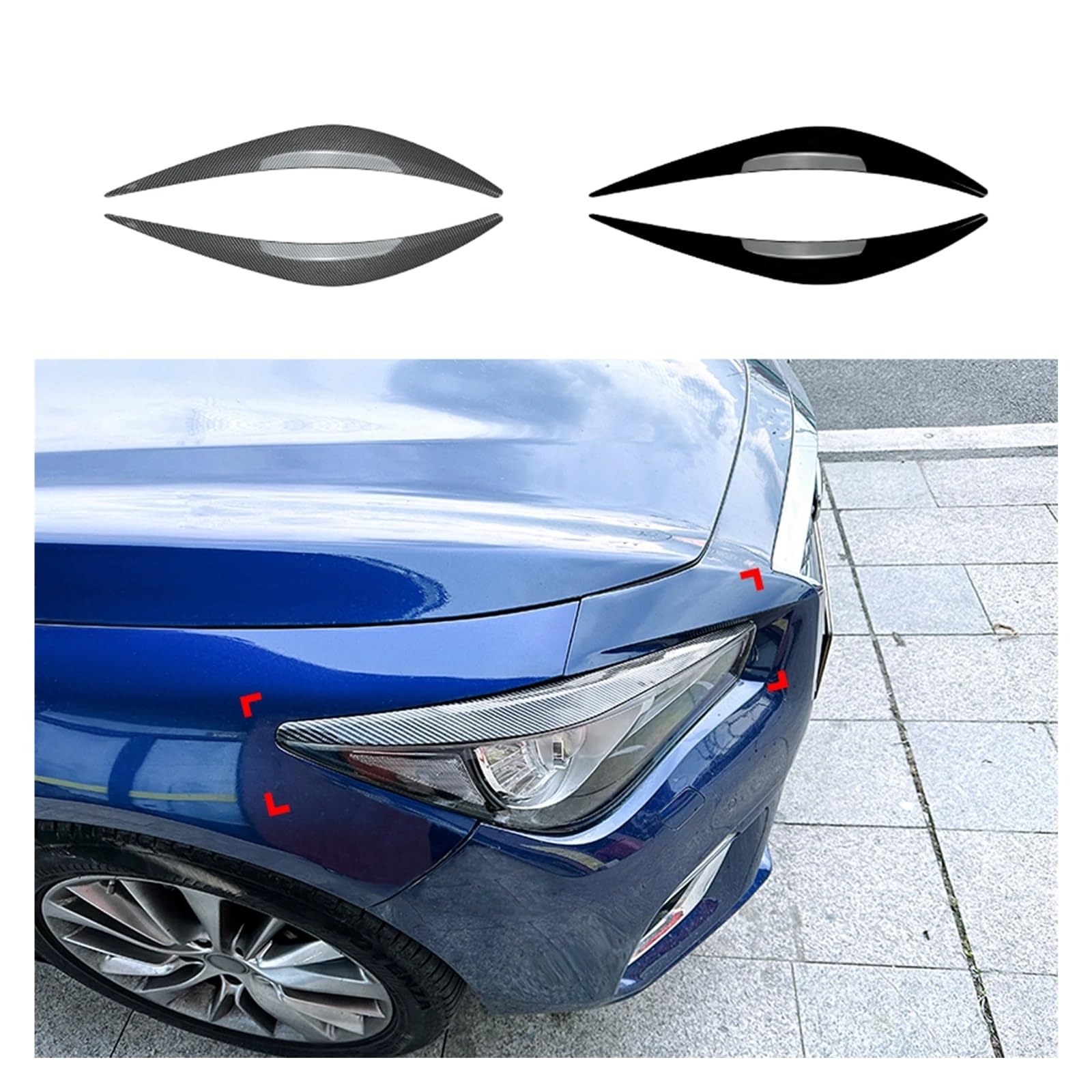 Naklejka na przedni reflektor, 2 sztuki, osłona lampy, powieka, brwi, Compatible With Infiniti, Q50 2014-2023(Carbon Fiber Look)