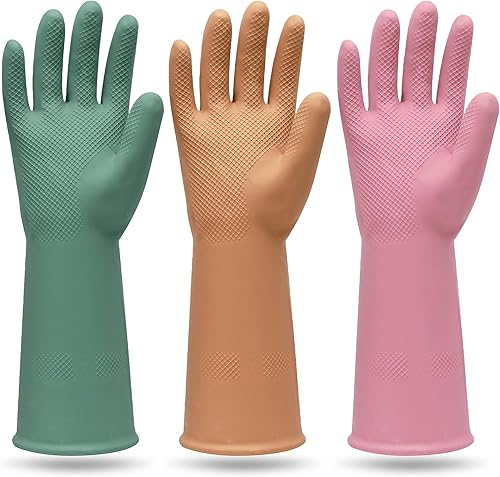 MAMISON 3 pares de guantes de goma para limpieza de platos reutilizables impermeables para el hogar antideslizantes para el hogar mediano