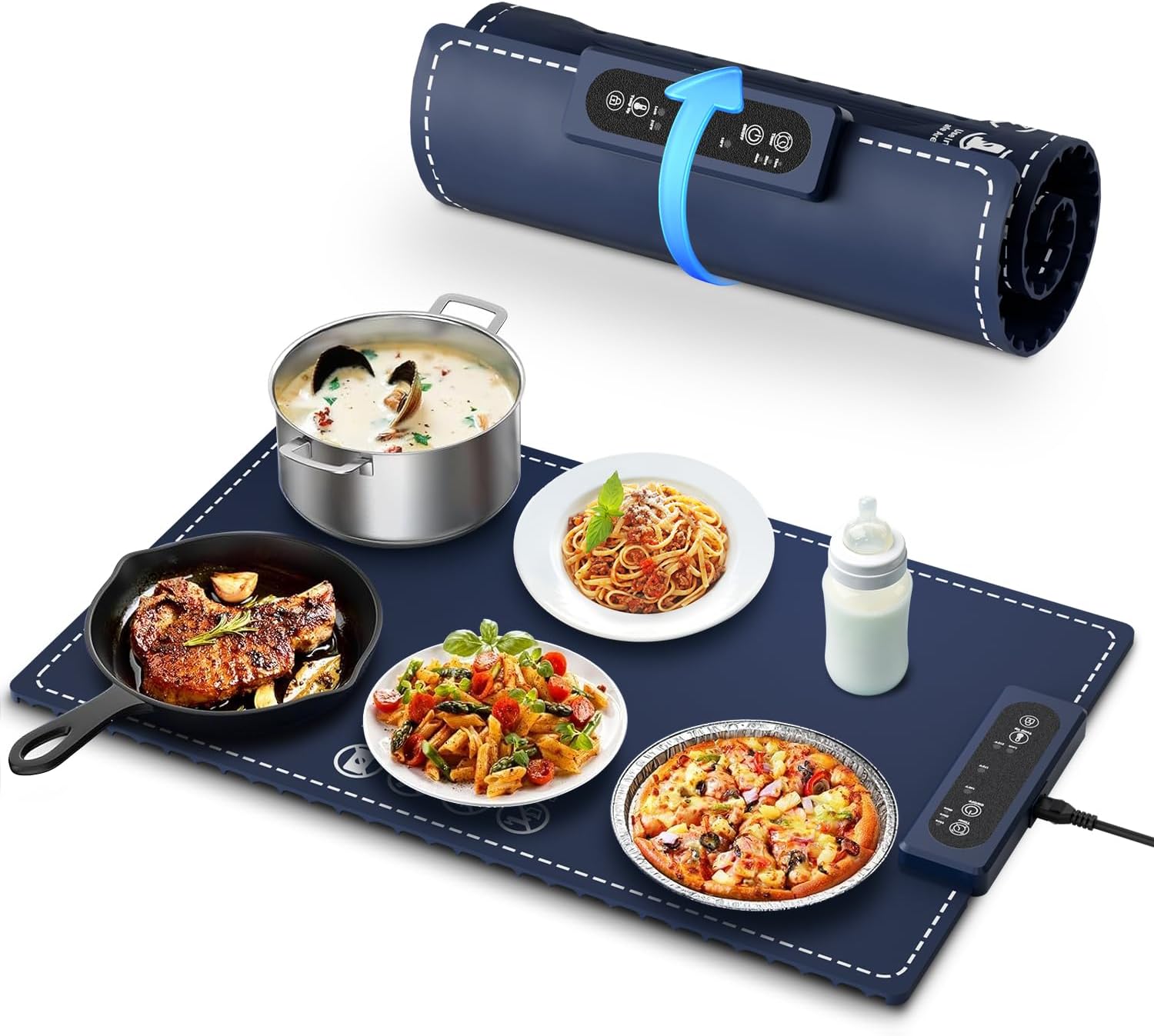 Electric Warming Tray - Food Warming Mat Portable Roll Up, Negative Ion Heating Mat for Buffets Party with 3 Temperature Settings, Auto Shut-Off Versatile Food Warmer for Gatherings, Parties