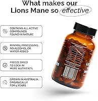 Vista 3 de Forest Super Foods Cápsulas de suplemento de melena de león (120 cápsulas) hongo de melena de león orgánico Suplemento cerebral de levantamiento