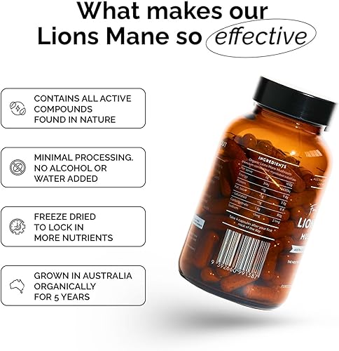 Miniatura 3 de Forest Super Foods Cápsulas de suplemento de melena de león (120 cápsulas) hongo de melena de león orgánico Suplemento cerebral de levantamiento