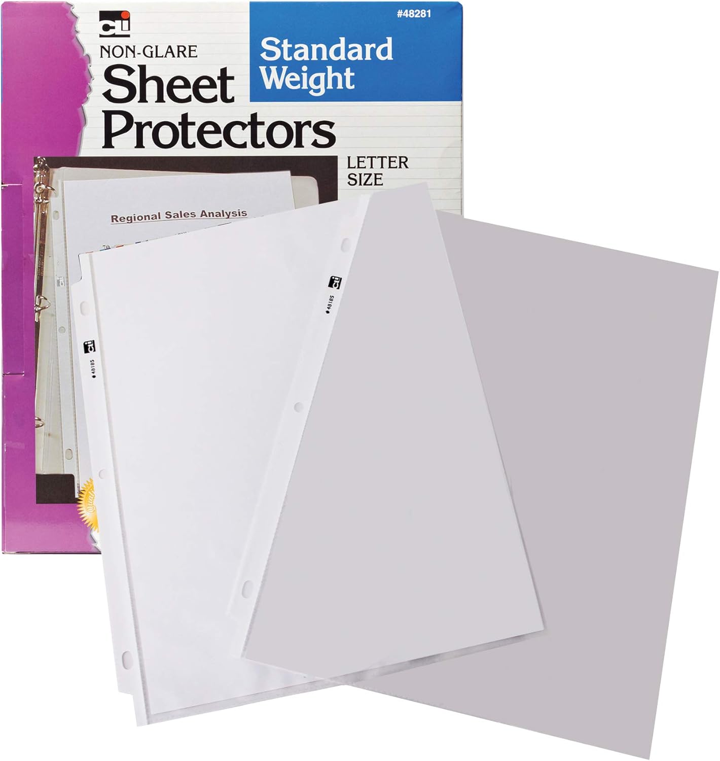 Charles Leonard Sheet Protectors, Top Loading with Binder Holes, 2.4 Mils Standard Weight, Non-Glare, Letter Size, Clear, 100-Pack (48281)