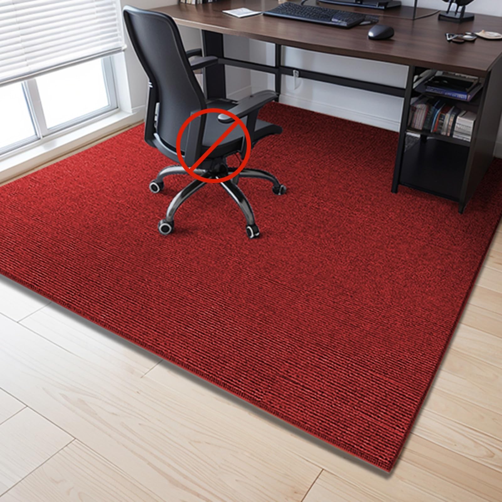 Tapis de chaise antidérapant rouge 100x120cm lavable pour sol dur