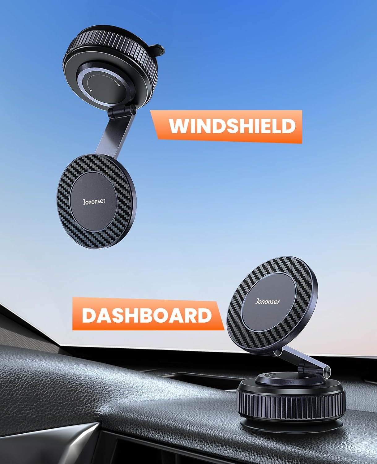 Suction Phone Mount for Car Dashboard/Windshield - 360°Adjustable Magnetic Phone Holder for Car, Foldable Car Phone Holder for iPhone 17/16/15/14/13/12 Series (Carbon Fiber & Aluminum Alloy) - Image 2