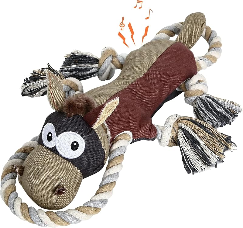 Brinquedo para Cães com Apito e Corda em Lona Dupla IOKHEIRA, Modelo Burro, Auburn