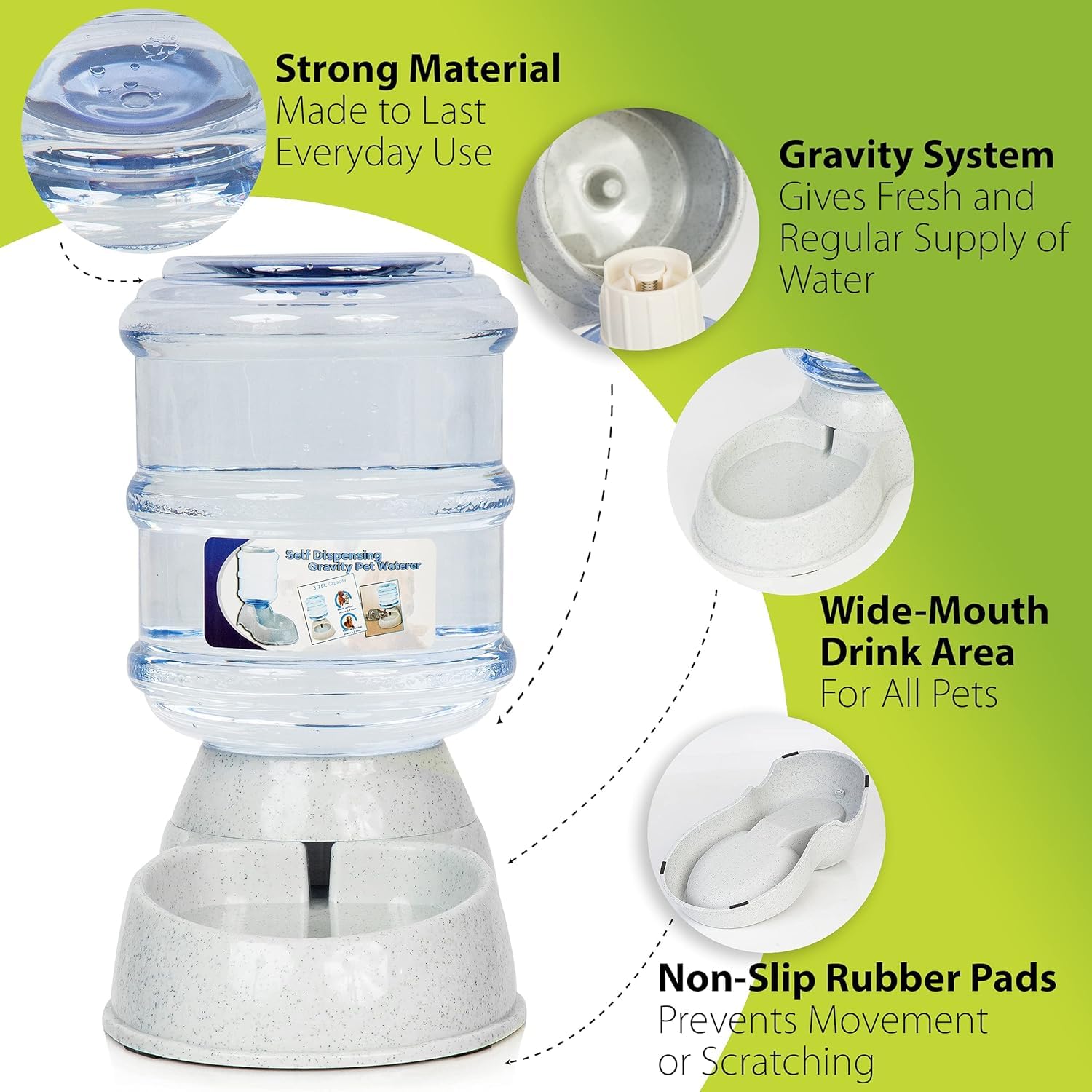 ZONETECH Pet Water Dispenser- Premium Quality Durable Self-Dispensing Gravity 3.7 Liters Capacity Suitable for Medium and Large-Sized Cats and Dogs