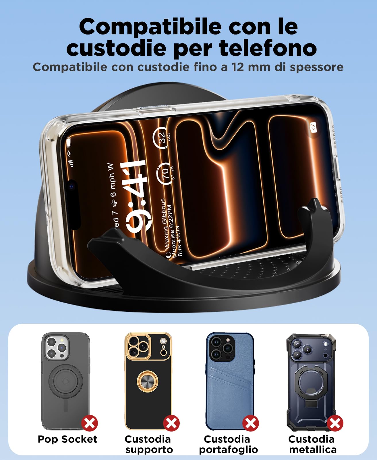 Beeasy Caricatore Wireless Auto, 15W Qi Caricabatterie Ricarica Rapida Supporto, [Ventola Integrata 2025], Antiscivolo Caricatore Auto Cruscotto per iPhone e Samsung