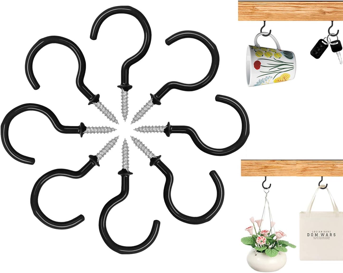 Amаzіng 🔥 15 Pcs Ceiling Hooks Screw Hooks-2 inches Steel Vinyl Cup Hooks-OakMethod Screw-in Hooks for Hanging Light String, Coffee/Tea Cups, Plants, Wind Chimes and Mugs. (Black)