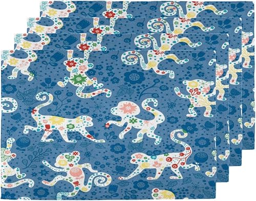 Monkeys Animals Style Placemats Set of 4 Table Mats Washable Placemat Waterproof Place Mats for Party Home Dining Table Decor 18x12 in