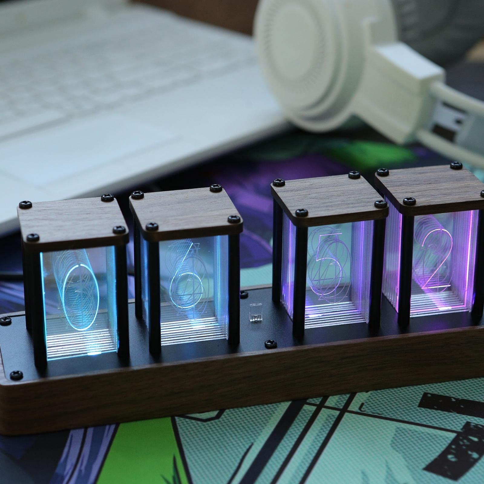 Generico Reloj de Tubo Nixie de Estilo Retro, Reloj LED de Escritorio, Decoración de Tubo Luminoso