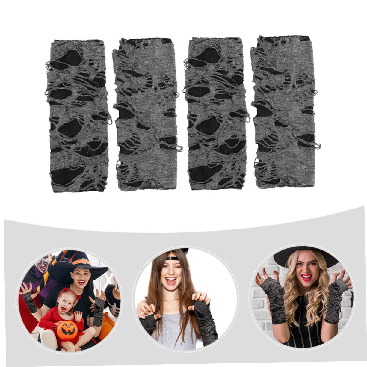 Holibanna 3sets Fingerless Gloves Punk Style Black for Halloween Costume Party Comfortable Cotton Polyester 2pairs*3