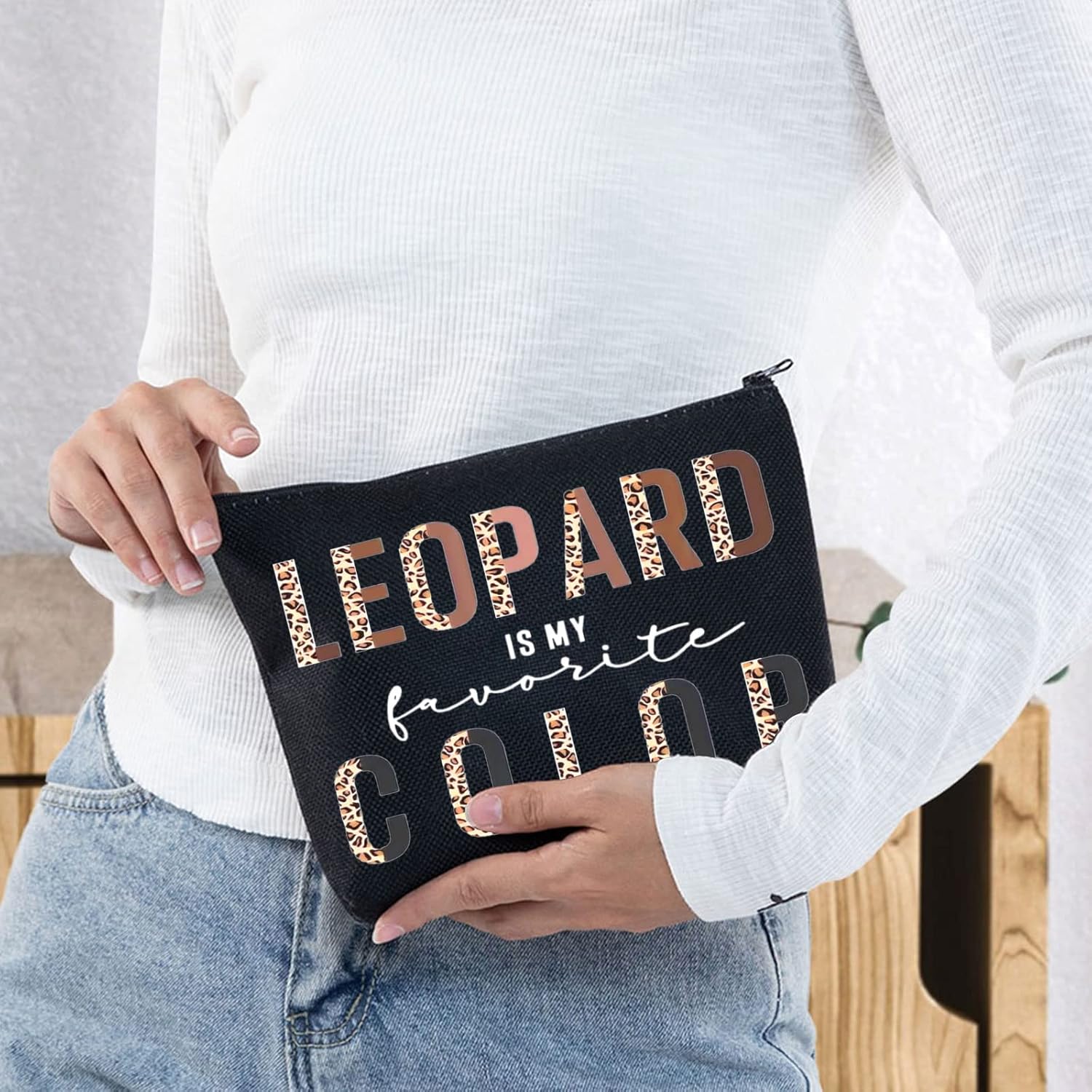 BWWKTOP Leopard Lovers Cosmetic Makeup Bag - Zipper Pouch, Leopard Fans Gifts, My Favorite Color Merchandise - Image 4