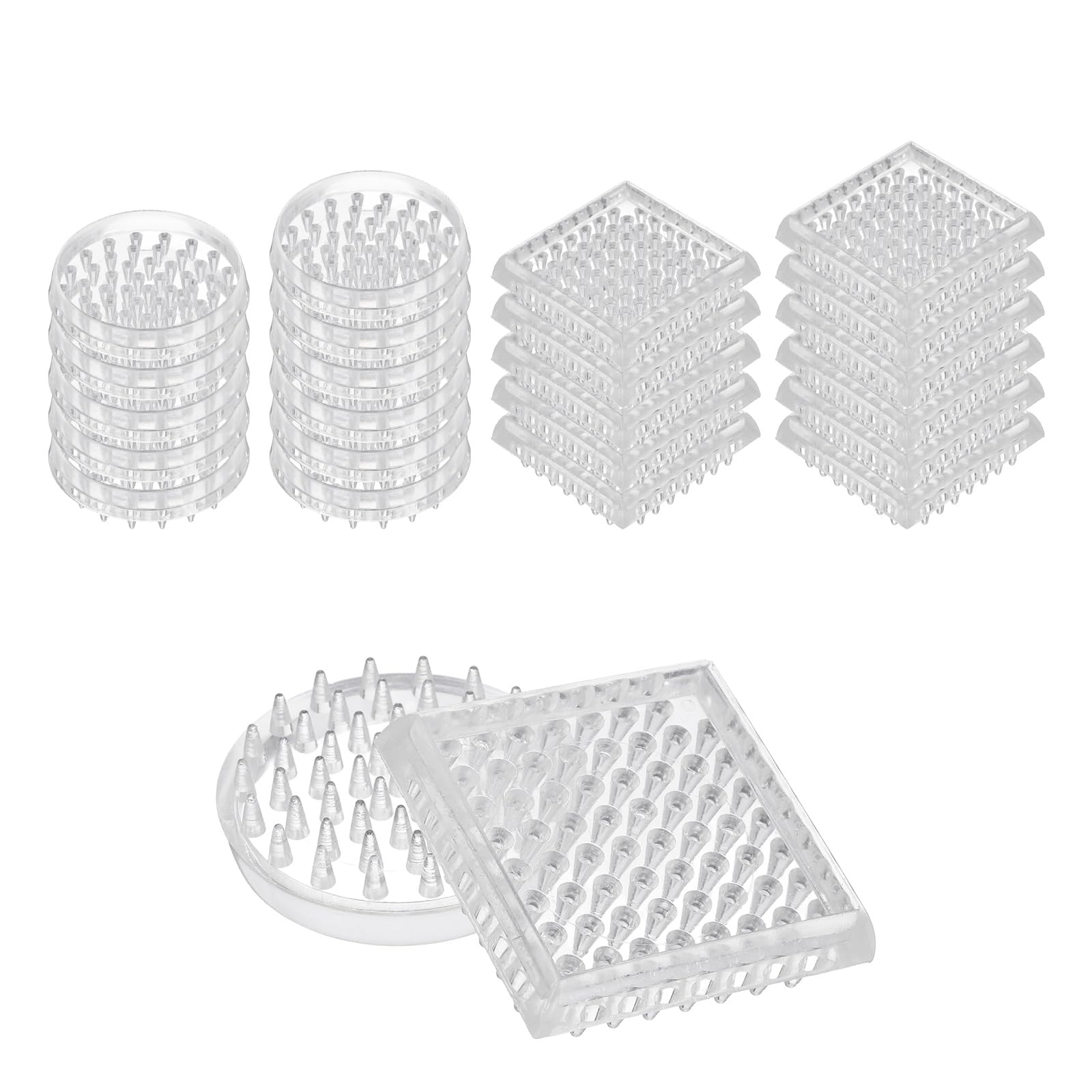 sourcing map 24 Pcs Carpet Protectors Spiked Caster Cups 1.89" Square & Round Spiked Furniture Cup Furniture Carpet Protectors for Furniture Legs Table Chair Sofa, Transparent