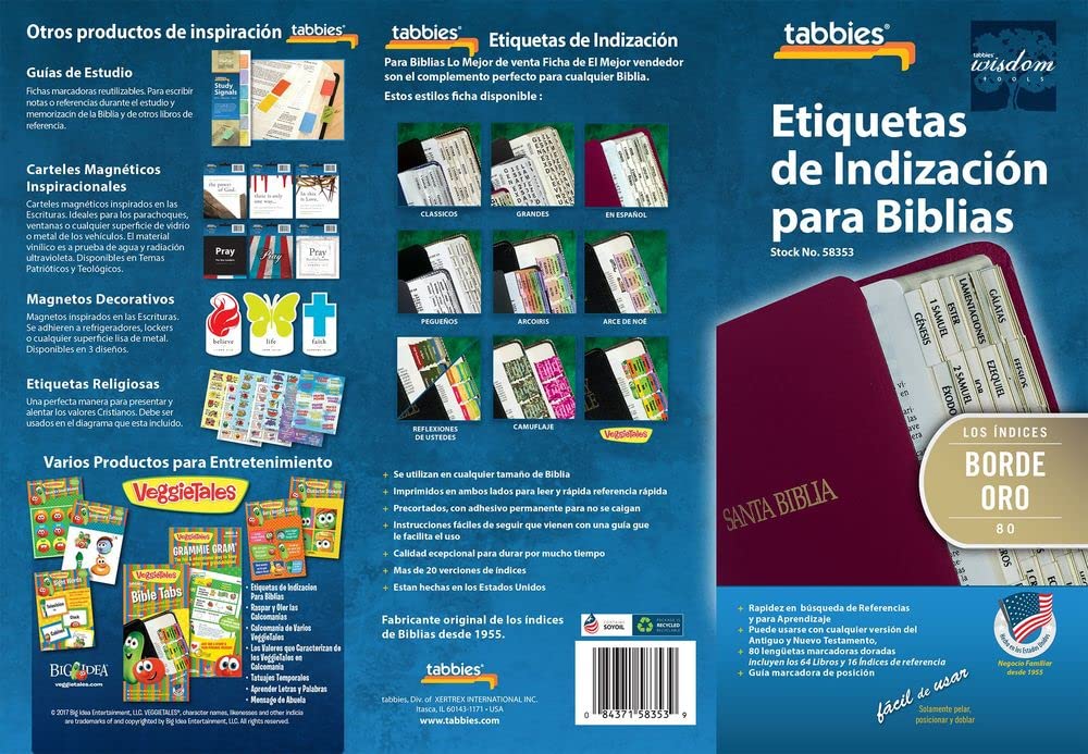 Tabbies Pestañas de indexación bíblica española doradas, Antiguo y Nuevo Testamento, 80 pestañas